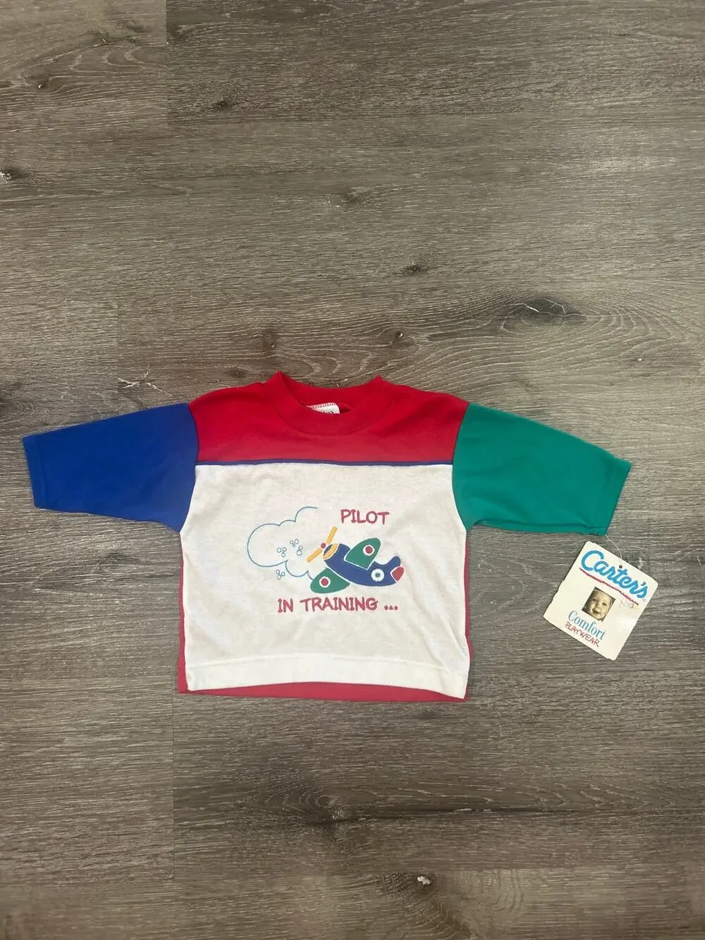 Vintage NWT Carter's Pilot In Training Shirt 12M Made in USA Colorblock 80s 90s